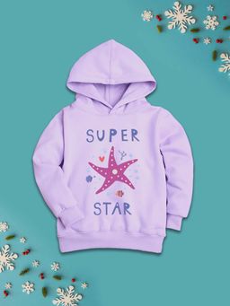 Nusyl - Girls Fleece Graphic Printed Warm Pullover Hoodie - Lavender