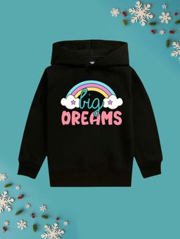 Nusyl - Girls Fleece Typography Warm Pullover Hoodie - Black
