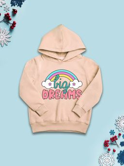 Nusyl - Girls Fleece Typography Warm Pullover Hoodie - Beige