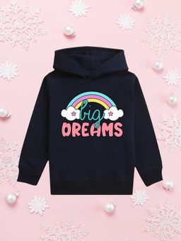 Nusyl - Girls Fleece Typography Warm Pullover Hoodie - Navy Blue