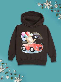 Nusyl - Girls Fleece Warm Graphic Printed Pullover Hoodie - Dark Brown