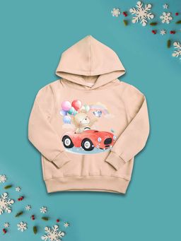 Nusyl - Girls Fleece Warm Graphic Printed Pullover Hoodie - Beige