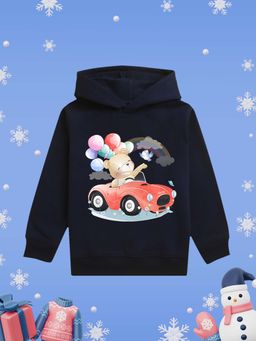 Nusyl - Girls Fleece Warm Graphic Printed Pullover Hoodie - Navy Blue