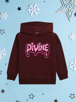Nusyl - Girls Fleece Warm Printed Pullover Hoodie - Burgundy