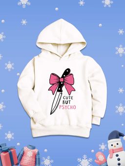 Nusyl - Girls Fleece Warm Graphic Printed Pullover Hoodie - White
