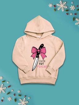 Nusyl - Girls Fleece Warm Graphic Printed Pullover Hoodie - Beige