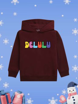 Nusyl - Girls Fleece Warm Typography Printed Pullover Hoodie - Burgundy