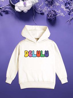 Nusyl - Girls Fleece Warm Typography Printed Pullover Hoodie - White