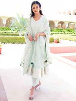 EverBloom - Mint Blush Light Green Sequins Cotton Suit Set (Set of 3)