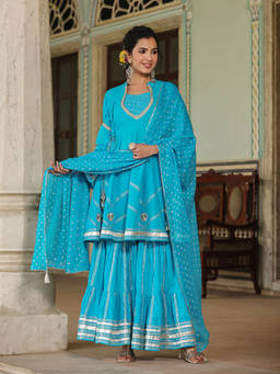 EverBloom - Anokhi Gota Lace Kurta With Sharara And Dupatta (Set of 3)