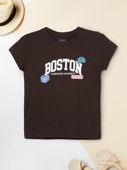 max - Girls Printed T-shirt-Brown