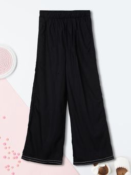 max - Girls Solid Wide Leg Trousers-Black