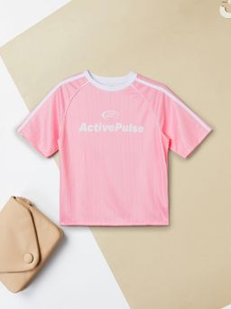 max - Girls Typographic Printed T-shirt-Pink