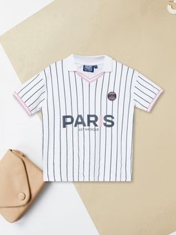 max - Girls Striped Sports Johnny Polo T-shirt-White