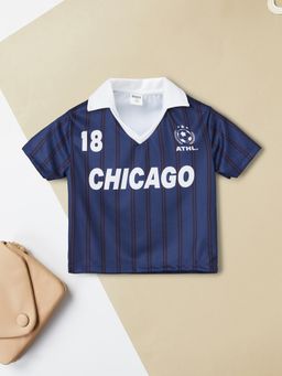 max - Girls Typography Johnny Collar T-shirt-Navy Blue