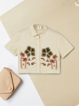max - Girls Embroidered Boxy Shirt-Beige
