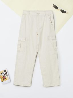 max - Boys Solid Cargo Trousers-Beige