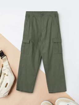 max - Boys Solid Cargo Trousers-Green