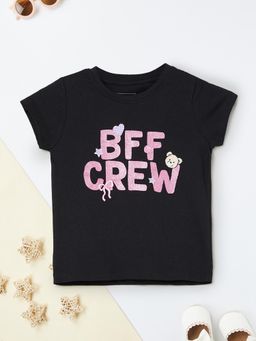max - Girls Typographic Print T-shirt-Black