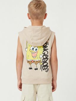 max - Boys SpongeBob Hooded Muscle T-shirt-Beige