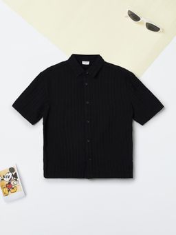 max - Boys Striped Textured Shirt-Black