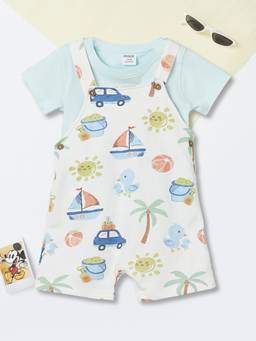 max - Boys Printed Dungaree with T-shirt-White