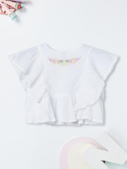 max - Girls Embroidered Top-White