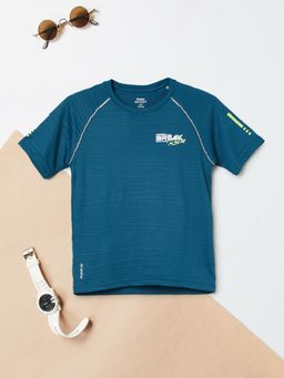 max - Boys Textured Sports Peflective Print T-shirt-Teal