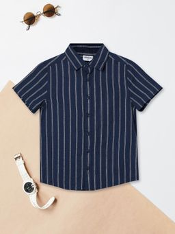 max - Boys Striped Shirt-Navy Blue