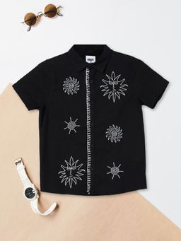 max - Boys Embroidered Regular Shirt-Black