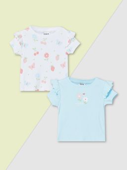 max - White and Blue Girls Printed Tops-Multi-Color