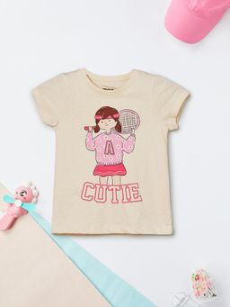 max - Girls Printed T-shirt-Beige