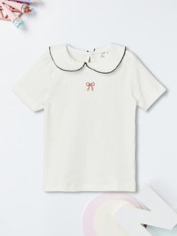 max - Girls Embroidered Ribbed Top-Off White