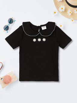 max - Girls Embroidered Top-Black