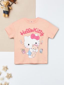 max - Girls Hello Kitty Chennile Embroidered T-shirt-Peach