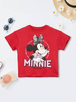 max - Girls Minnie Mouse Embellished T-shirt-Red