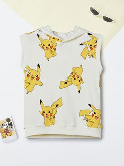 max - Boys Pikachu Printed Hooded T-shirt-Off White