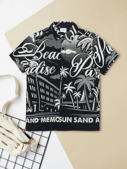 max - Boys Printed Shirt-Black