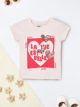max - Girls Heart Sequin T-shirt-Pink