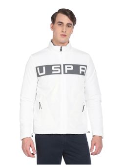 U.S. Polo Assn. Denim Co. - Men White High Neck Brand Print Polyester Casual Jacket