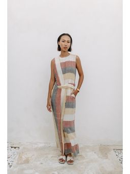 Auruhfy - Beige Stripes Earth's Bounty Dress