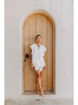 Auruhfy - White Self Design Purity Dress