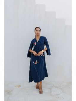 Auruhfy - Navy Blue Embroidered Summer Tides Dress