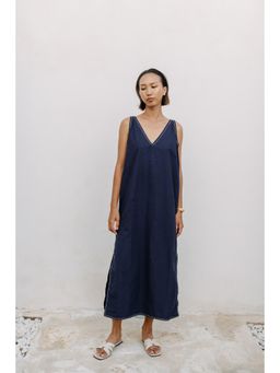 Auruhfy - Blue Solid/Plain Symmetry Dress