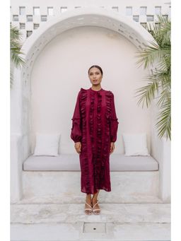 Auruhfy - Wine Solid/Plain Whimsy Dress