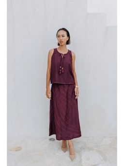 Auruhfy - Burgundy Printed Wisteria Skirt with Top (Set of 2)