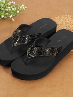 Metro - Women Black Open Casual Wedges Heels