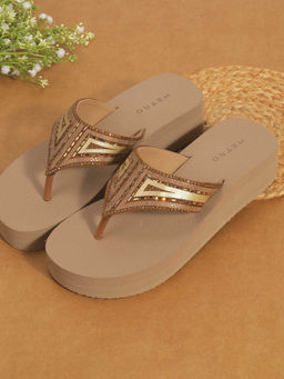 Metro - Women Tan Open Casual Wedges Heels