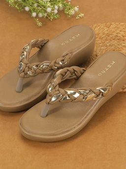 Metro - Women Beige Open Casual Wedges Heels