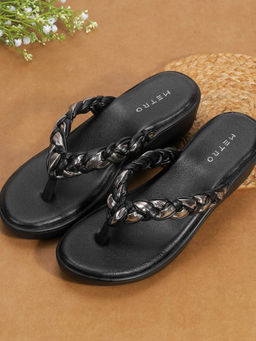 Metro - Women Black Open Casual Wedges Heels